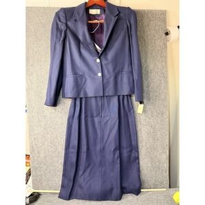 Christian Dior Vintage Navy Skirt Suit Sz 10 Purple Lining Italy Fabric